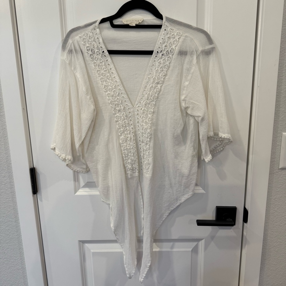 Lovestitch White Flutter Sleeve Tie Front Blouse - Picture 2 of 4